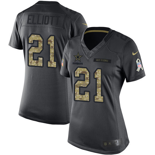 Women's Limited Ezekiel Elliott Nike Jersey Black - #21 2016 Salute to Service NFL Dallas Cowboys